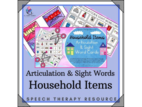 Articulation & Sight Word Cards with Visual Cues - Household Items