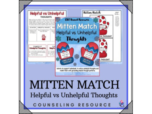Helpful vs Unhelpful Thoughts Mitten Match - Winter Counseling Activity