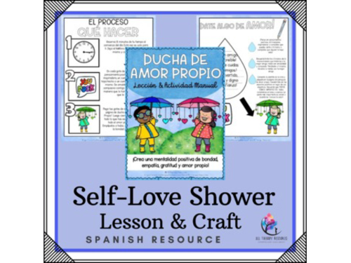SPANISH VERSION Self-Love Shower Lesson Craft Activity Love Yourself Counseling