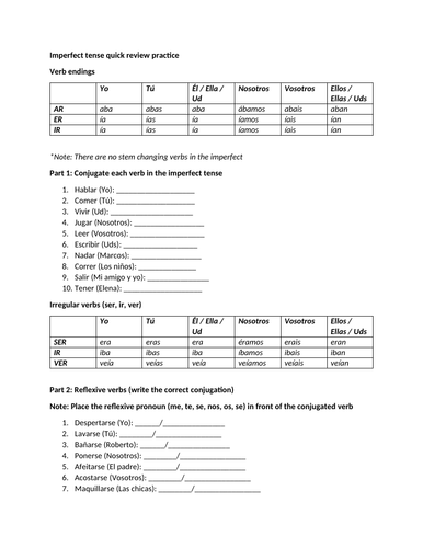 Imperfect tense quick review practice (Spanish)