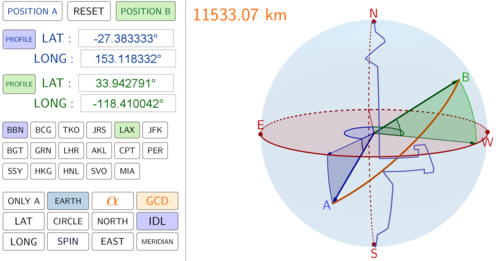 The Great Circle Distance (Geogebra)