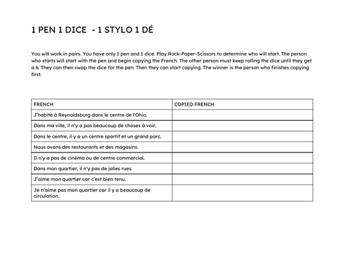 Language Gym French Book 2 Unit 1 - My Town - Activities & Games