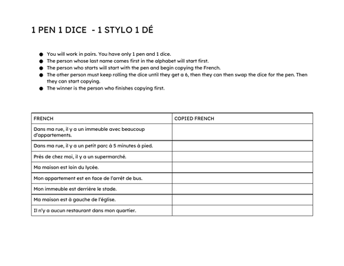 Language Gym French Book 2 Unit 3 - On my street - Activities & Games