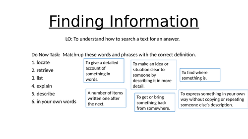 GCSE Language Locate and Retrieve Reading Skills Infographics