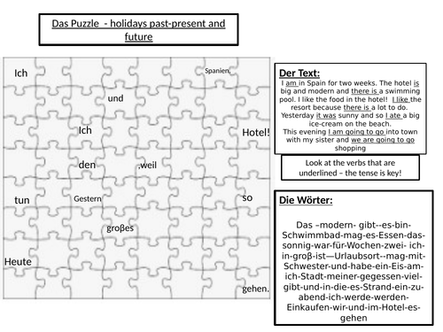 puzzle gcse german past, present and future holidays + key verbs