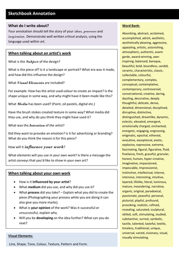 GCSE Annotating Art Support Sheet