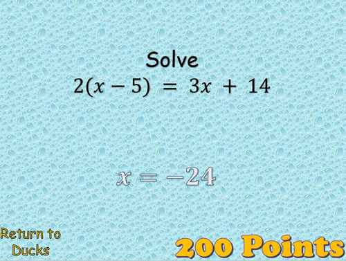 Hook a Duck: Solving Equations Whole class Revision game