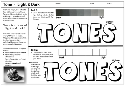 Art cover work/cover lesson worksheet - Tone