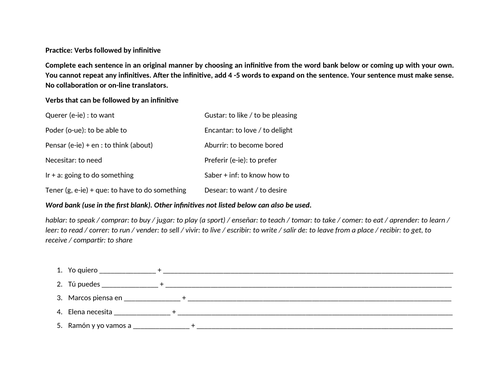 Practice: Verbs followed by infinitive (Spanish)