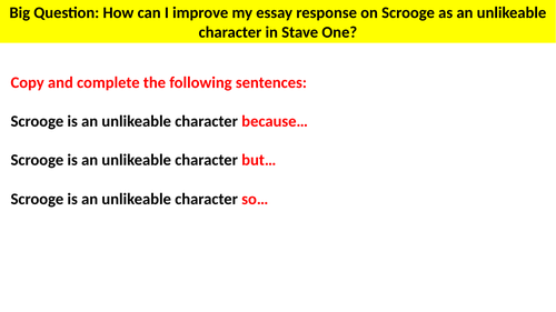 Feedback on mini essay of Scrooge as unlikeable in Stave 1