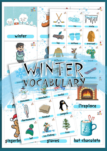 Winter Vocabulary Flashcards | Winter ESL Vocabulary Cards | Printable English Flashcards