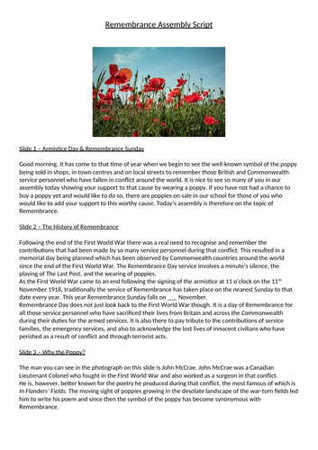 Remembrance Day Assembly 2024 (PowerPoint & Script)