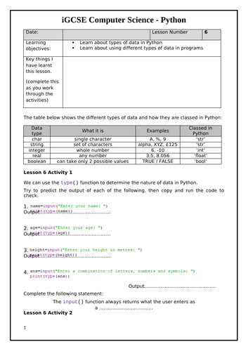 Data types, comparisons and substrings in Python