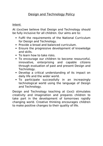 Design and Technology Policy and Skills Progression Documents
