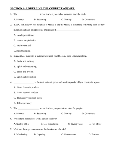 Geography Year  Assessment and Exam Question Paper
