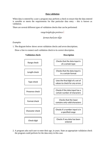 Data validation (iGCSE Computer Science)