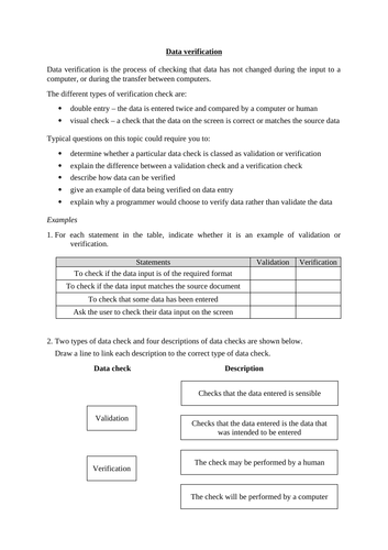 Data verification (iGCSE Computer Science)