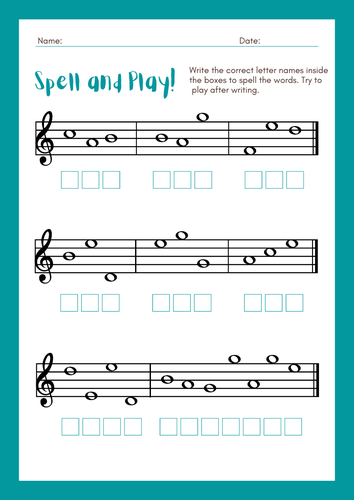 Note naming worksheet for music classes