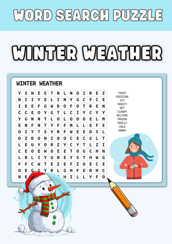 Winter weather Word Search Puzzle Worksheet Activities