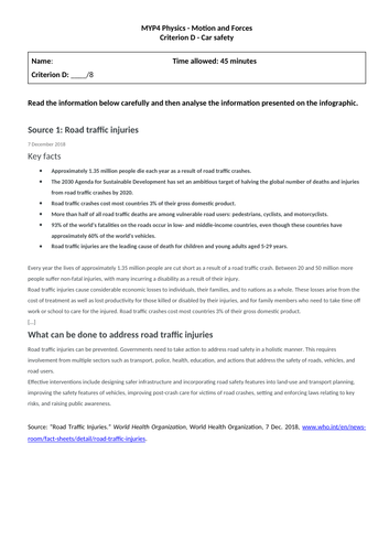 MYP4&5 Physics - Criterion D - Road Safety