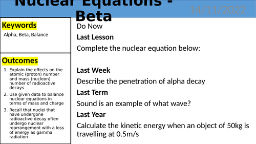 KS4 Science - Nuclear Equations Beta