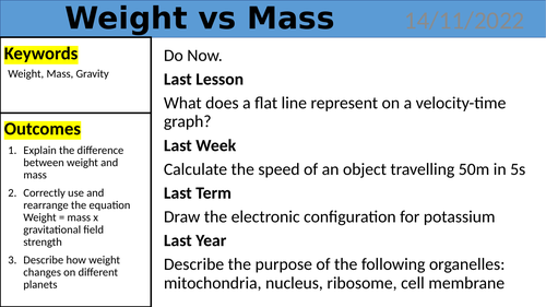 KS4 Science - Weight and Mass
