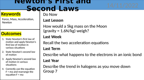 KS4 Science - Newtons 1st and 2nd Laws