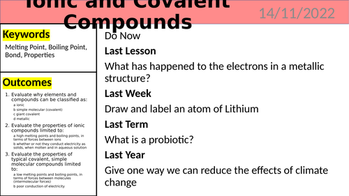 KS4 Science - Ionic and Covalent Compounds