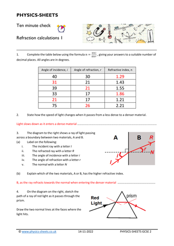 GCSE/IGCSE refraction - quick 10 minute check