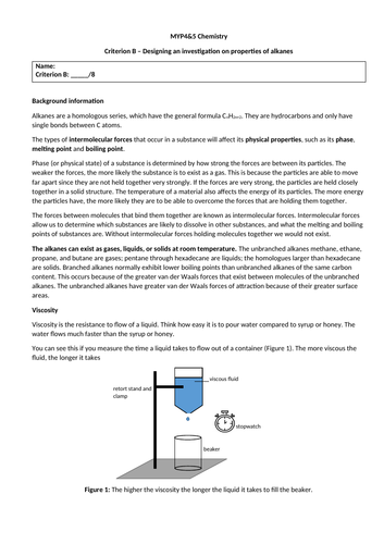 MYP4&5 Chemistry - Criterion B - Properties of Alkanes