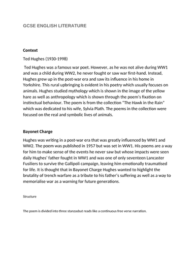 Analysis of Bayonet Charge by Ted Hughes GCSE ENGLISH LITERATURE