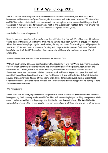World Cup 2022 Non chron report Sample Text | Teaching Resources