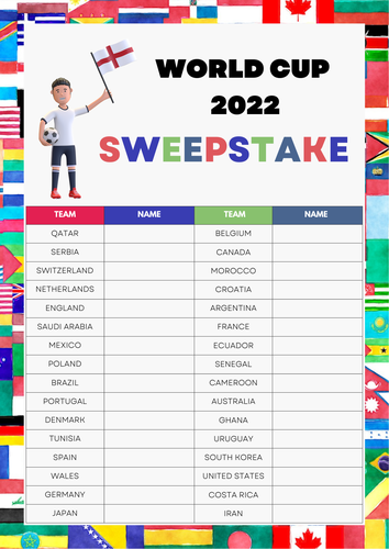 FIFA Football World Cup 2022 Sweepstake Game/ Soccer Tournament. A3 Poster. Pick the Winner /