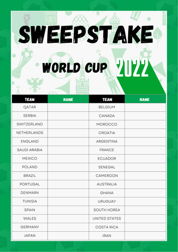World Cup 2022 Sweepstake Game/ Football Tournament. Qatar / England. Pick the Winner / Poster
