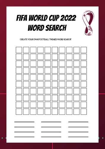 World Cup Football Create Your Own Word Search Game - Fun Activity FIFA 2022.