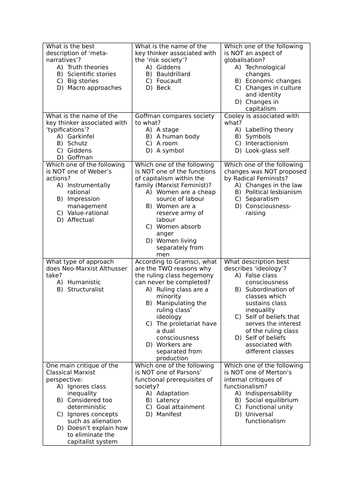 AQA A LEVEL SOCIOLOGY - SOCIAL POLICIES