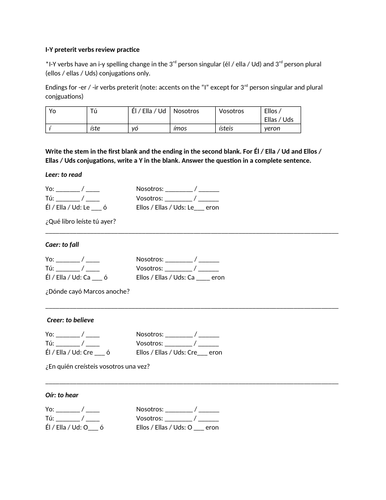 I-Y preterit review practice