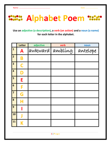 Alphabet Poem Worksheet