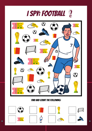 I Spy... World Cup Football Game. Tutor Time. Primary KS1 & KS2. Counting. Soccer / England. Maths