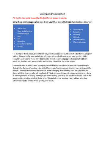 BTEC H&SC Level 3 Unit 10: Learning Aim A