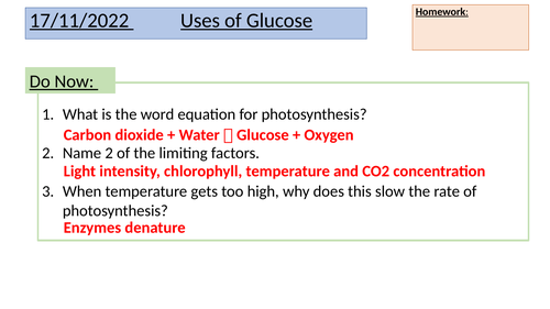 GCSE Uses of Glucose