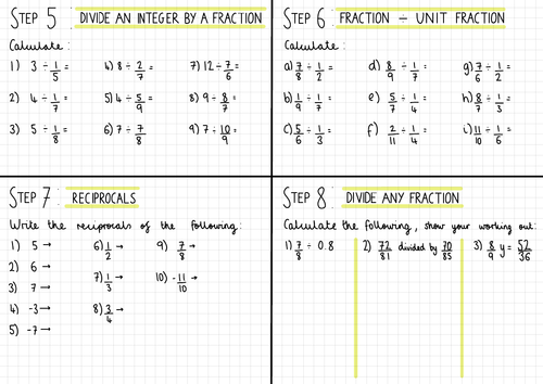 White Rose Maths Year 8 Multiplying & Dividing Fractions Homework Steps 5-8