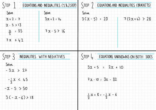 White Rose Maths Year 9 Forming and Solving Equations Homework Steps 1-4