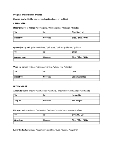 Irregular preterit quick practice