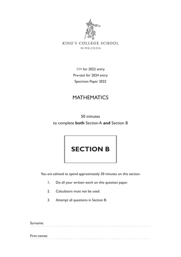 Kings College 11+ Maths paper 2022 solutions