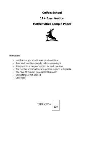 Colfe's School Maths Examination paper 11+ with solutions