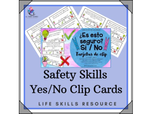 SPANISH VERSION Safety Skills - 64 Yes No Clip Cards - Autism Special Education