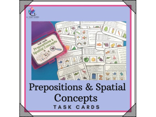Prepositions & Spatial Concepts Task Cards - Speech Therapy NO PREP