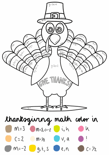 Thanksgiving y=mx+c Coloring In Task
