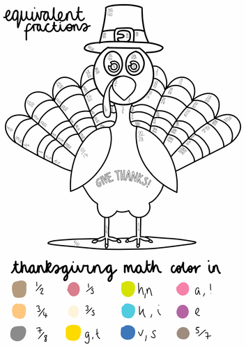 Thanksgiving Equivalent Fractions Coloring In Sheet
